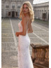 Ivory Beaded Lace Slit Wedding Dress